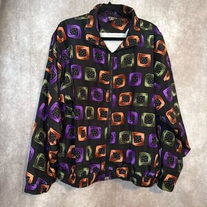 Vintage 90's Spirit First Patterned Full Zip‎ Windbreaker Jacket Size XL Black